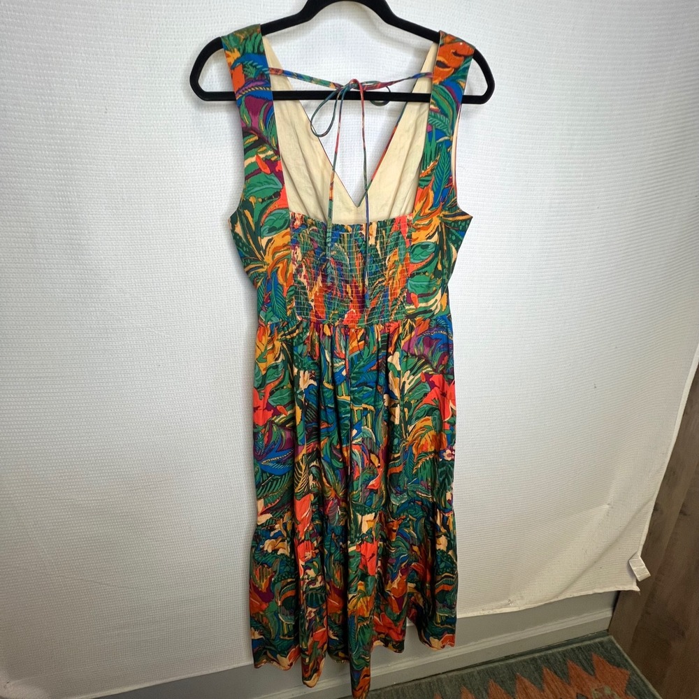 Dress Forum Tropical Floral Cutout Maxi Dress Tie Back Smocked Waist Size L - Picture 6 of 10